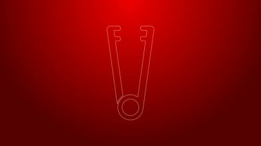 Yeşil çizgi et maşası simgesi kırmızı arkaplanda izole edildi. Barbekü maşası imzası. Barbekü ve ızgara aleti. 4K Video hareketli grafik canlandırması