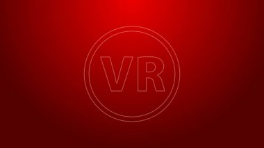 Yeşil çizgi Sanal gerçeklik gözlüğü simgesi kırmızı arkaplanda izole edildi. Stereoskopik 3D VR maskesi. 4K Video hareketli grafik canlandırması