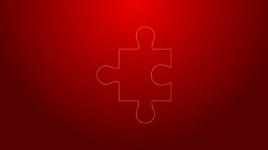 Yeşil çizgi yapboz parçası kırmızı arkaplanda izole edildi. Modern daire, iş, pazarlama, finans, internet konsepti. 4K Video hareketli grafik canlandırması