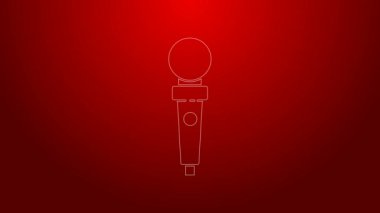 Oyun makinesi simgesi için yeşil çizgi Joystick kırmızı arkaplanda izole edildi. Joystick oyun alanı. 4K Video hareketli grafik canlandırması