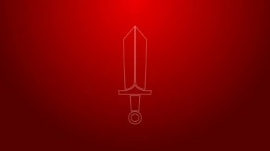 Oyun simgesi için yeşil çizgi kılıcı kırmızı arkaplanda izole edildi. 4K Video hareketli grafik canlandırması