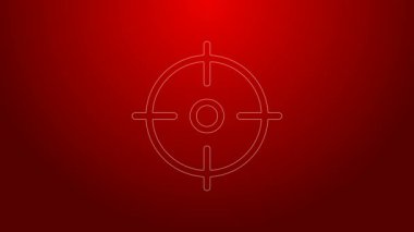 Yeşil çizgi hedef spor simgesi kırmızı arkaplanda izole edildi. Atış mesafesi ya da atış mesafesi için sayıları olan temiz bir hedef. 4K Video hareketli grafik canlandırması