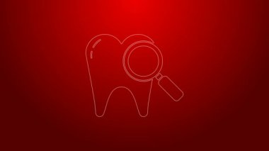 Kırmızı arkaplanda yeşil çizgi dişçi arama simgesi izole edildi. Diş hekimliği kliniği ya da diş hekimliği merkezi için diş sembolü. 4K Video hareketli grafik canlandırması