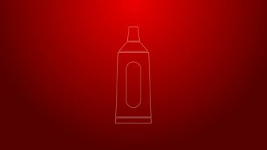 Kırmızı arkaplanda yeşil çizgi üzerindeki diş macunu simgesi izole edildi. 4K Video hareketli grafik canlandırması