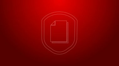 Kırmızı arkaplanda yeşil çizgi belge koruma konsepti simgesi izole edildi. Gizli bilgi ve gizlilik fikri, güvenlik, koruma, kalkan. 4K Video hareketli grafik canlandırması