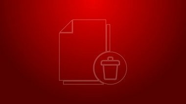 Kırmızı arkaplanda yeşil çizgi dosya simgesini sil. Kağıt çarşafta geri dönüşüm kutusu işareti var. Reddedilmiş belge. Kağıt üzerinde çarmıh. 4K Video hareketli grafik canlandırması