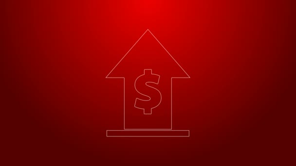 Grüne Linie Finanzwachstum und Münzsymbol isoliert auf rotem Hintergrund. Steigerung der Einnahmen. 4K Video Motion Grafik Animation — Stockvideo