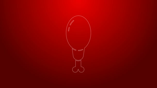 Grüne Linie Hühnerbein-Symbol isoliert auf rotem Hintergrund. Chicken Drumstick. 4K Video Motion Grafik Animation — Stockvideo