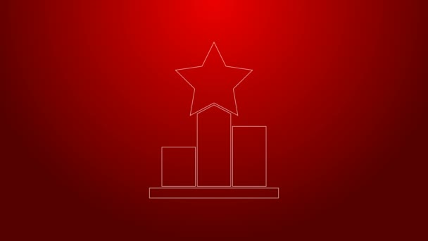 Línea verde Icono de estrella aislado sobre fondo rojo. Favorito, puntuación, mejor calificación, símbolo de premio. Animación gráfica de vídeo 4K — Vídeo de stock