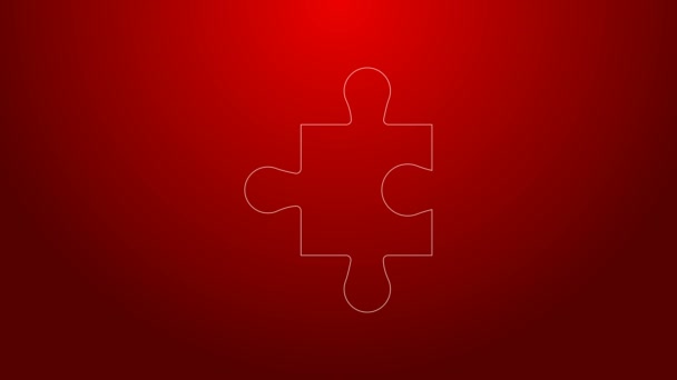 Linea verde Pezzo di icona puzzle isolato su sfondo rosso. Moderno appartamento, business, marketing, finanza, concetto di internet. Animazione grafica 4K Video motion — Video Stock