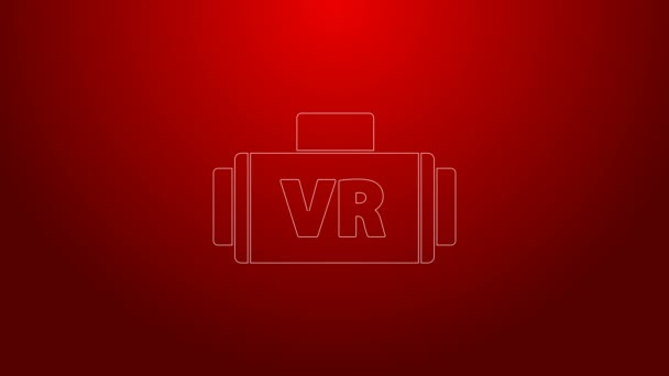Πράσινη γραμμή Εικονική πραγματικότητα γυαλιά εικονίδιο απομονώνονται σε κόκκινο φόντο. Στερεοσκοπική 3d vr μάσκα. 4K Γραφική κίνηση κίνησης βίντεο — Αρχείο Βίντεο