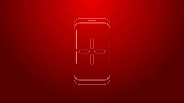 Groene lijn Smartphone en spelen in het spel pictogram geïsoleerd op rode achtergrond. Mobiel spelconcept. 4K Video motion grafische animatie — Stockvideo