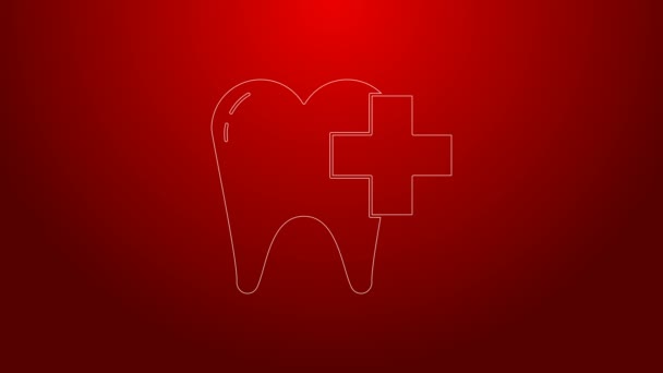 Zielona linia Klinika stomatologiczna dla ikony stomatologicznej izolowanej na czerwonym tle. 4K Animacja graficzna ruchu wideo — Wideo stockowe