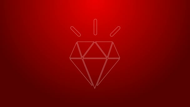 Green line Diamond teeth icon isolated on red background. 4K Video motion graphic animation — Stock Video