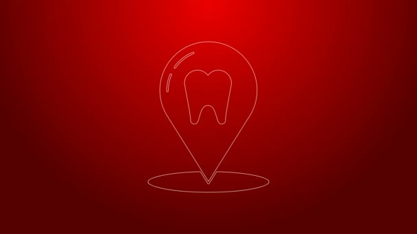 绿线牙科诊所的位置图标孤立在红色背景.4K视频运动图形动画 — 图库视频影像