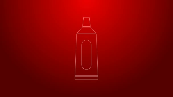 Green line Tube of toothpaste icon isolated on red background. 4K Video motion graphic animation — Stock Video