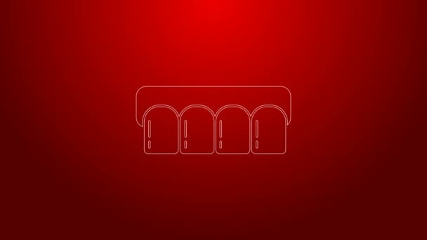 Green line Dentures model icon isolated on red background. Teeth of the upper jaw. Dental concept. 4K Video motion graphic animation — Stock Video