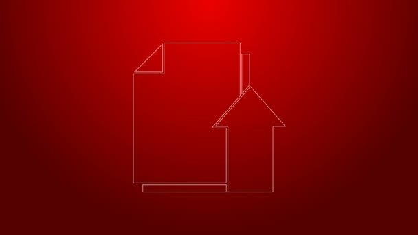 Green line Upload file document icon isolated on red background. Document arrow. 4K Video motion graphic animation — Stock Video