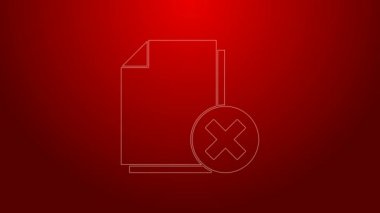 Kırmızı arkaplanda yeşil çizgi dosya simgesini sil. Reddedilmiş belge simgesi. Kağıt üzerinde çarmıh. 4K Video hareketli grafik canlandırması
