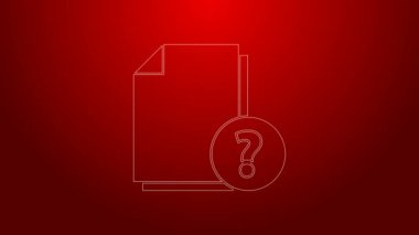 Kırmızı arkaplanda yeşil çizgi Bilinmeyen belge simgesi izole edildi. Soru işareti olan dosya. Raporu, servisi ve küresel arama işaretini beklet. 4K Video hareketli grafik canlandırması