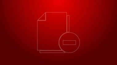 Kırmızı arkaplanda eksi simgesi olan yeşil çizgi belgesi. Belgeyi temizle. Dosya belgesini sil. Bilgi dosyasını sil. 4K Video hareketli grafik canlandırması