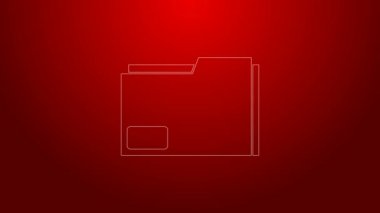 Kırmızı arkaplanda yeşil çizgi klasörü simgesi izole edildi. Muhasebe klasörü sembolü. Muhasebe yönetimi. 4K Video hareketli grafik canlandırması