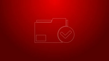 Kırmızı arkaplanda yeşil çizgi belge dizini ve işaretleme simgesi izole edildi. Kontrol listesi simgesi. İş konsepti. 4K Video hareketli grafik canlandırması