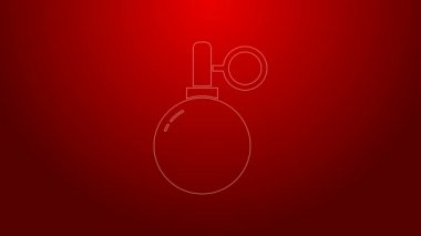 Yeşil çizgi el bombası ikonu kırmızı arkaplanda izole edildi. Bomba patlaması. 4K Video hareketli grafik canlandırması