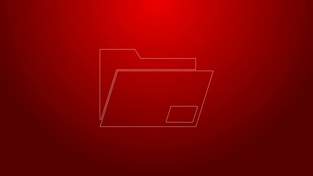 Green line Document folder icon isolated on red background. Accounting binder symbol. Bookkeeping management. 4K Video motion graphic animation — Stock Video