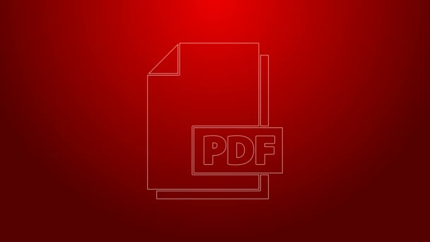 Zöld vonal PDF fájl dokumentum. Letöltés pdf gomb ikon elszigetelt piros háttérrel. PDF fájl szimbólum. 4K Videó mozgás grafikus animáció — Stock videók