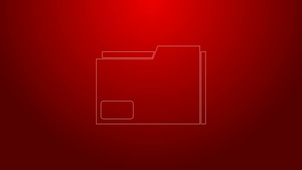 Línea verde Icono de la carpeta Documento aislado sobre fondo rojo. Símbolo de encuadernación contable. Dirección de contabilidad. Animación gráfica de vídeo 4K — Vídeos de Stock