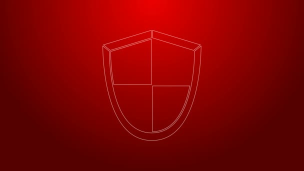 Icono de Escudo de línea verde aislado sobre fondo rojo. Señal de guardia. Seguridad, seguridad, protección, concepto de privacidad. Animación gráfica de vídeo 4K — Vídeos de Stock