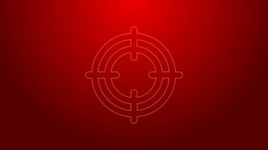 Yeşil çizgi hedef spor simgesi kırmızı arkaplanda izole edildi. Atış mesafesi ya da atış mesafesi için sayıları olan temiz bir hedef. 4K Video hareketli grafik canlandırması