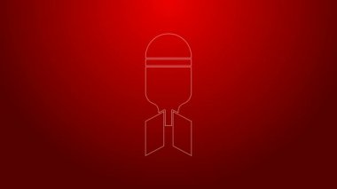 Yeşil hat bomba ikonu kırmızı arkaplanda izole edildi. Roket bombası düşüyor. 4K Video hareketli grafik canlandırması