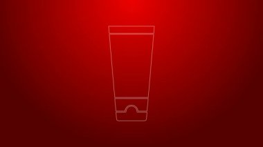 Kırmızı arkaplanda yeşil çizgi kremi ya da losyon kozmetik tüp ikonu var. Erkekler için vücut bakım ürünleri. 4K Video hareketli grafik canlandırması