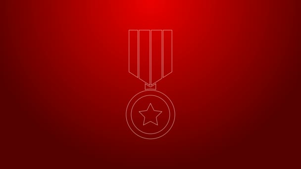 Linha verde Ícone de medalha de recompensa militar isolado no fundo vermelho. Assinatura do exército. Animação gráfica em movimento de vídeo 4K — Vídeo de Stock