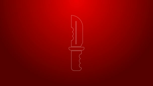 Linea verde icona del coltello militare isolato su sfondo rosso. Animazione grafica 4K Video motion — Video Stock