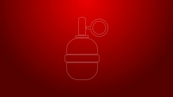 Green line Hand grenade icon isolated on red background. Bomb explosion. 4K Video motion graphic animation — Stock Video