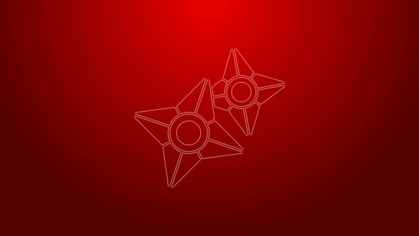 Línea verde Icono ninja shuriken japonés aislado sobre fondo rojo. Animación gráfica de vídeo 4K — Vídeos de Stock