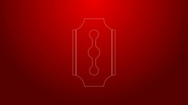 Kırmızı arkaplanda yeşil çizgi jilet ikonu izole edildi. 4K Video hareketli grafik canlandırması