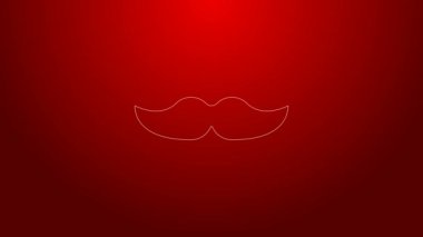 Kırmızı arkaplanda yeşil çizgi bıyık simgesi izole edildi. Berber dükkanı sembolü. Yüz kılı stili. 4K Video hareketli grafik canlandırması