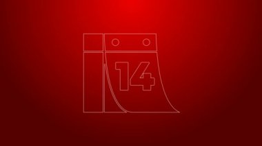 Kırmızı arkaplanda 14 Şubat simgesine sahip yeşil çizgi takvimi izole edildi. Sevgililer Günü. Aşk sembolü. 4K Video hareketli grafik canlandırması