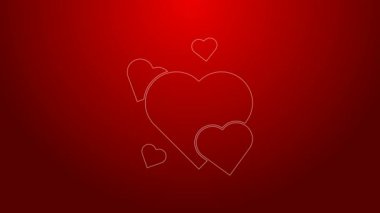 Yeşil çizgi kalp ikonu kırmızı arkaplanda izole edildi. Romantik sembol, bağlanma, tutku ve düğün. Sevgililer Günü sembolü. 4K Video hareketli grafik canlandırması