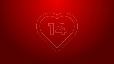 Yeşil çizgi kalp ikonu kırmızı arkaplanda izole edildi. Romantik sembol, bağlanma, tutku ve düğün. Sevgililer Günü. 14 Şubat. 4K Video hareketli grafik canlandırması