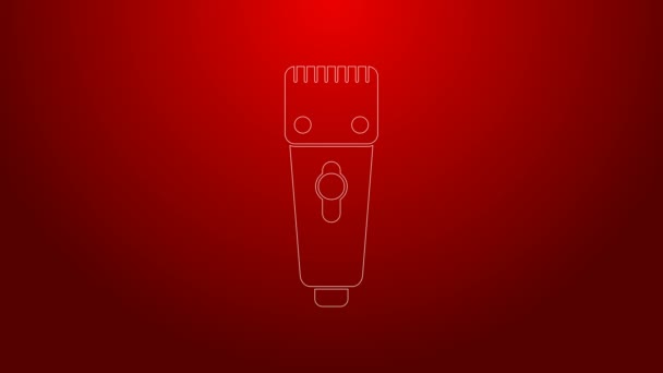 Ligne verte Tondeuse électrique ou icône rasoir isolé sur fond rouge. Symbole du coiffeur. Animation graphique de mouvement vidéo 4K — Video