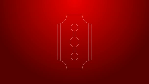 Green line Blade razor icon isolated on red background. 4K Video motion graphic animation — Stock Video