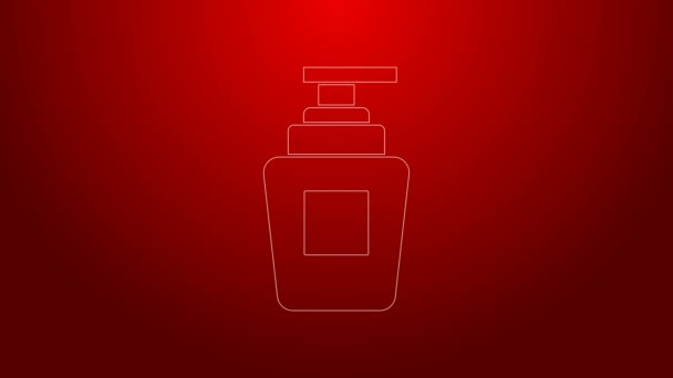 Zelená čára Láhev šamponu ikona izolované na červeném pozadí. Grafická animace pohybu videa 4K — Stock video