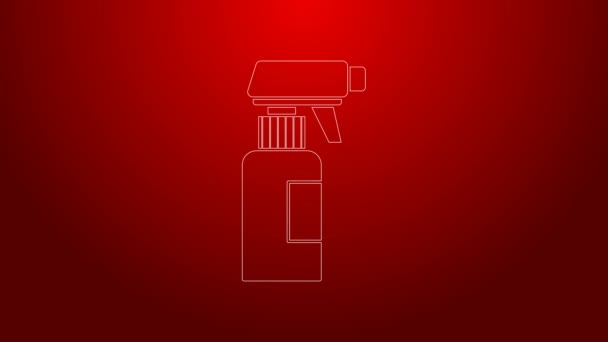 Groene lijn Kapper pistool spray fles met water pictogram geïsoleerd op rode achtergrond. 4K Video motion grafische animatie — Stockvideo