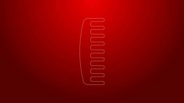 Green line Hairbrush icon isolated on red background. Comb hair sign. Barber symbol. 4K Video motion graphic animation — Stock Video