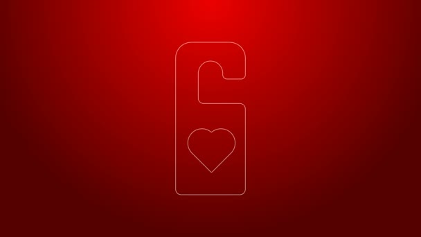 Zöld vonal Kérjük, ne zavarja a szív ikon elszigetelt piros alapon. Hotel Door Hanger Tags. 4K Videó mozgás grafikus animáció — Stock videók